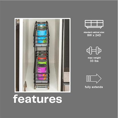 Household Essentials Glidez Under Cabinet 2‑Tier Pull‑Out Storage Organizer with Removable PEVA Liners, Matte Black