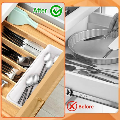Expandable Straw Organizer for Cabinet, Reusable Multi-Functional Long Straw Drawer Storage for Kitchen Home(COLOR:White)