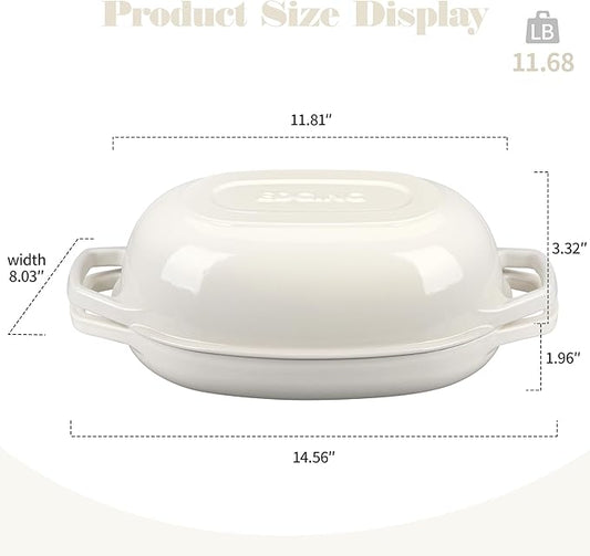EDGING CASTING Enameled Cast Iron Oval Dutch Oven Pot with Lid, Dutch Oven for Sourdough Bread Baking, Bread Oven, Bread Dutch Oven, Oval Bread Pan, 5qt, White