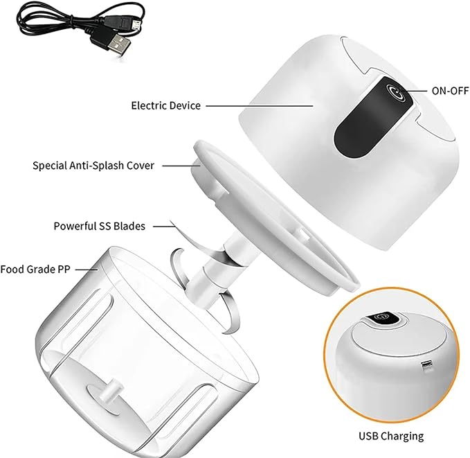 250ML Electric Garlic Chopper, Mini Portable Veggie Choppers, Garlic Grinder Masher Onion Chopper, Blender to Vegetable, Wireless Food Processor for Ginger, Chili, Fruit, Meat, etc