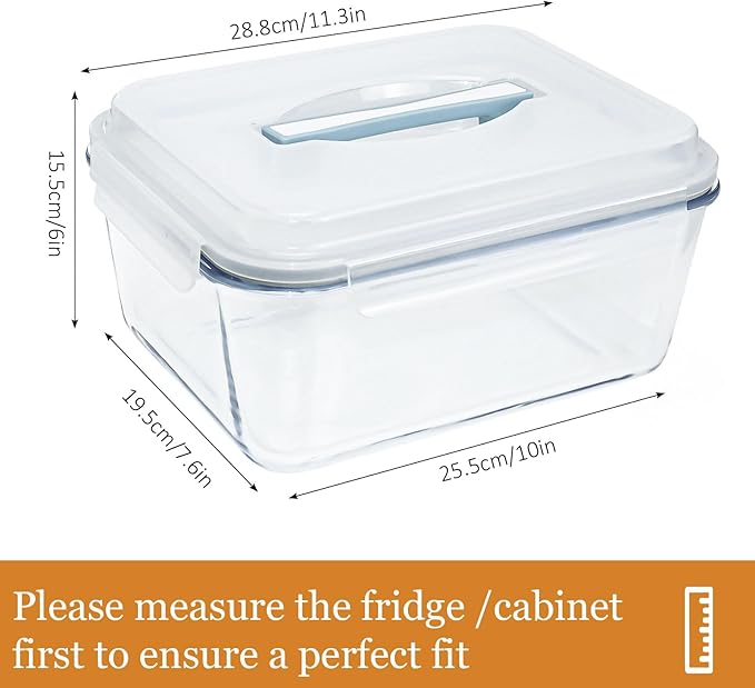 6000ml / 200oz / 26 Cup Large Glass Food Storage Container with Airtight Snap Lids Extra Large Borosilicate Glass Meal Prep Container for Roasting Turkey,Rotisserie Chicken,Baking Casserole,Oven Safe