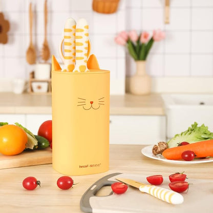 hecef Cute Kitchen Knife Set, Dishwasher Safe, 5-piece Non-Stcik Knives Set with Detachable Block and Scissors,Sharp Kitchen Knives for Chopping, Slicing, Dicing and Cutting (Yellow)