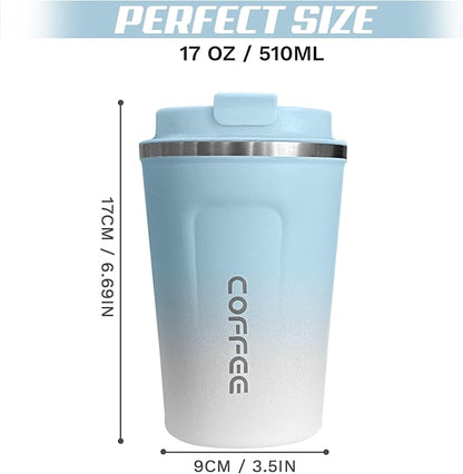 SPLMIFA Travel Coffee Mug Leak-Proof, Reusable Coffee Cups with Lids, Stainless Steel Vacuum Insulated Coffee Tumblers, Thermal Insulation Cup for Men and Women Hot & Cold Drinks(2nd-Blue White, 17OZ)