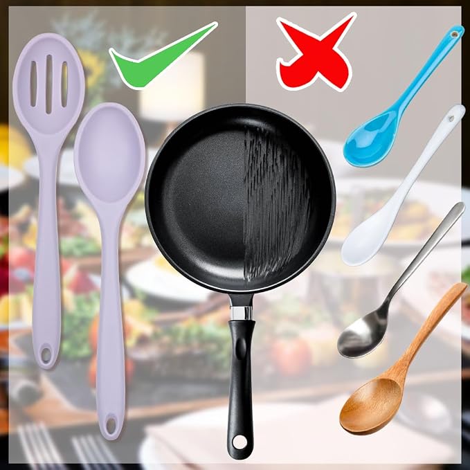ELANE 8 Pcs Silicone Cooking Spoons Set,Mixing Spoons for Cooking Spoons for Nonstick Cookware Silicone Serving Spoons,Mixing Spoons for Cooking (Purple)