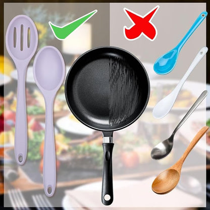 ELANE 8 Pcs Silicone Cooking Spoons Set,Mixing Spoons for Cooking Spoons for Nonstick Cookware Silicone Serving Spoons,Mixing Spoons for Cooking (Purple)