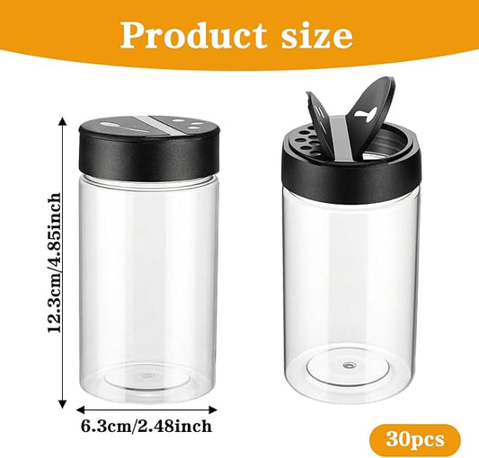 30 Pack 11.8 Oz Plastic Seasoning Containers Spice Jars with Shaker Lids Clear Reusable Empty Bottles for Kitchen Storing Powders Pepper, Black