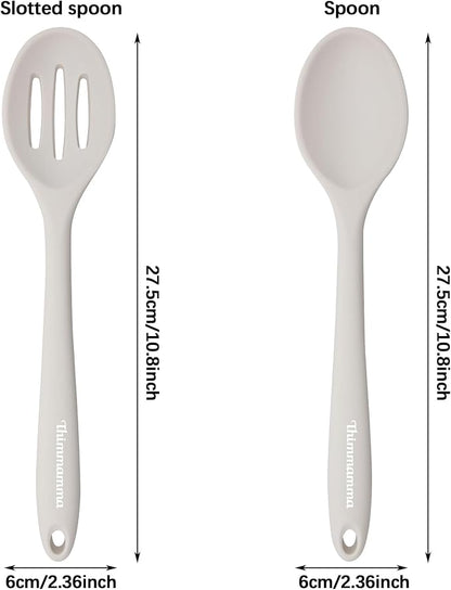 Slotted Solid Silicone Spoons Set for Cooking Dishwasher Safe, Heat Resistant White BPA Free Nonstick Kitchen Serving Spoon Mixing Spoons Basting Spoon Stirring