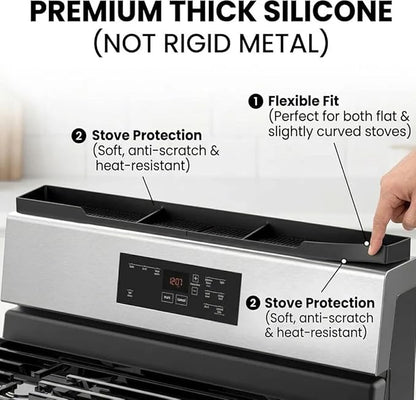 AWOKE Stove Top Shelf 30 Inch - Silicone Material Magnetic Shelf for Stove - 3 Functional Partitions Kitchen Spice Rack Organizer-Black,Kitchen Gadgets Storage Organization