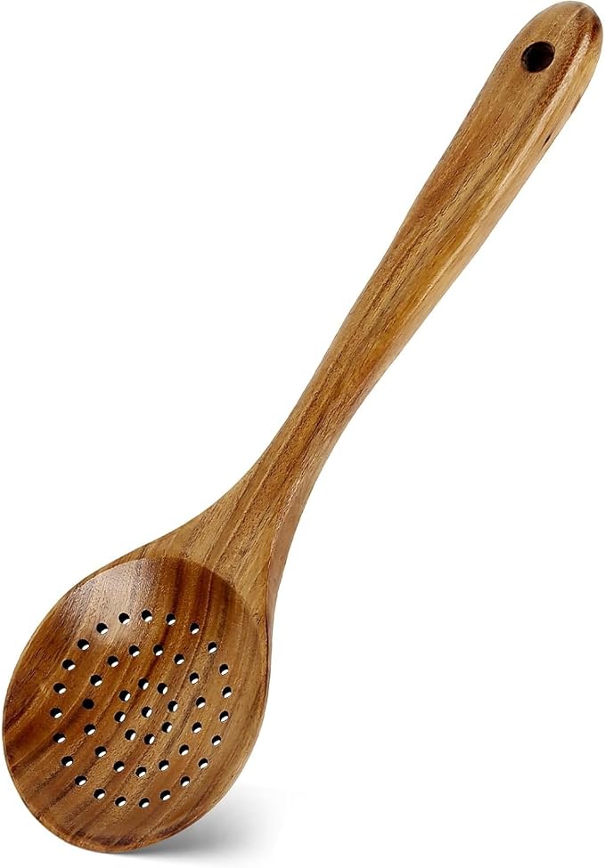 18 Inch Long Wooden Slotted Spoon for Cooking, Acacia Wood Spoon with Holes (Spoon and Spatula Set)