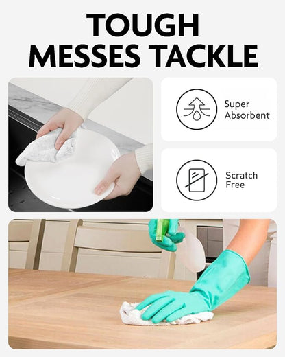 Fantasticlean Microfiber Cleaning Cloth Roll -90 Pack, Tear Away Microfiber Towels, 12" x 12", Reusable, Washable, Scratch Free, Ultra Absorbent Dishcloth for All-Around Cleaning Supplies (White)