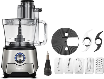 14-Cup Food Processor, 1000W Motor, Storage Drawer, Gray Color | 7 Speeds, XL Bowl & Large Feed Chute, French Fry Cutter, Chop, Slice, Shred & Mix Veggies, Cheese & Meat for Family Meals