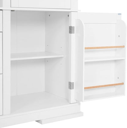 VilroCaz 78'' Tall Freestanding Kitchen Pantry with Hutch, Wooden Large Kitchen Storage Cabinet Cupboard with Drawers, Door Shelf and Adjustable Shelves for Dining Room Entryway (White-11.10)