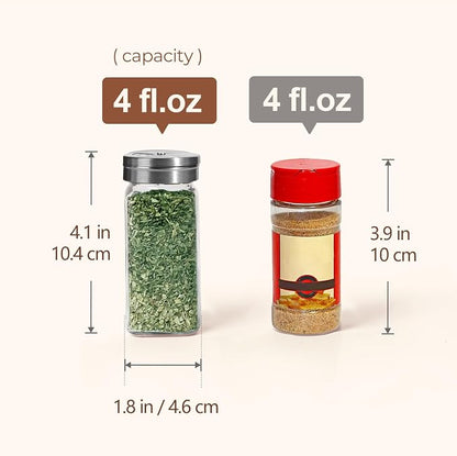 ComSaf Spice Jars with Shaker lids Adjustable, 4oz 6PCS, 9 DIY Labels, Spice Jars Trial Set & Supplement Set, Empty Ingredient Containers and Square Ingredient Bottles for Kitchen and Seasoning