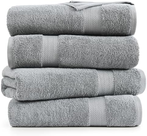 LANE LINEN Bath Sheets 100% Cotton 4 Pack Oversized Soft - Grey