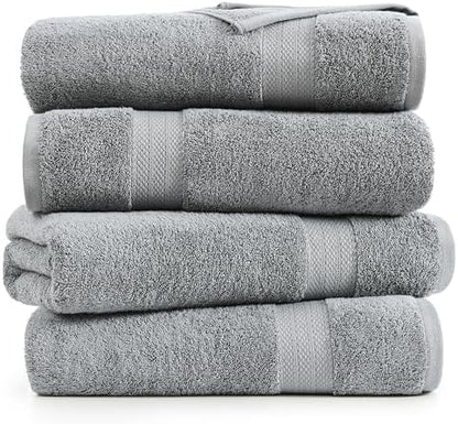 LANE LINEN Bath Sheets 100% Cotton 4 Pack Oversized Soft - Grey