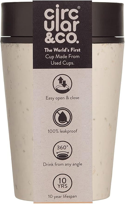 Circular and Co Leakproof Reusable Coffee Cup 8oz/227ml - The World's First Travel Mug Made from Recycled Coffee Cups, 100% Leak-Proof, Sustainable & Insulated. (Cream & Cosmic Black)