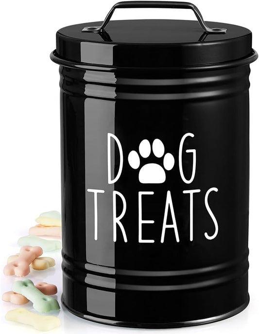 OUTNILI Extra Large Dog Treat Container Airtight - 9" Tall X 6" Round Black Dog Treat Jar for Kitchen Counter - Rustic Treat Storage Canister for Dogs, Cats, Small Animals