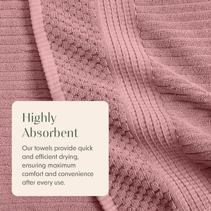 Springtree Home 100% Cotton Bath Towel Set | 6-Piece Set | Textured | Rose