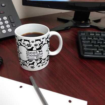 ThisWear Dog Owner Best Beagle Mom Ever Paw Pattern 11oz Ceramic Coffee Mug with Handle