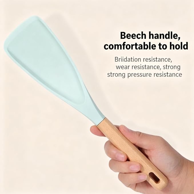 Cooking Spoon for Nonstick Cookwares,Cedar and Ash Spoon, Multifunction Spatula Cooking Spoon, Perfect Silicone Spoon for Mixing, Scoop, and Scrape (GREEN)