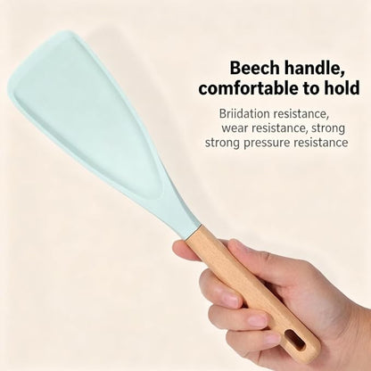 Cooking Spoon for Nonstick Cookwares,Cedar and Ash Spoon, Multifunction Spatula Cooking Spoon, Perfect Silicone Spoon for Mixing, Scoop, and Scrape (GREEN)