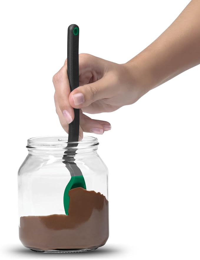 Dreamfarm Mini Supoon Non-Stick Sit-Up Silicone Scraping Cooking Spoon, Jar Scraper Measures 5ml Tsp - 8" Forest Green