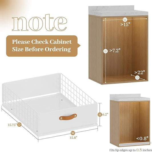 Pull Out Cabinet Organizer, No-Drill Pantry Drawers, Slide Out Shelves with Bamboo Risers for Lipped Cabinets,Ideal for Kitchen, Bathroom & Under Sink Storage (White, 15.8" Wide-21 Deep)