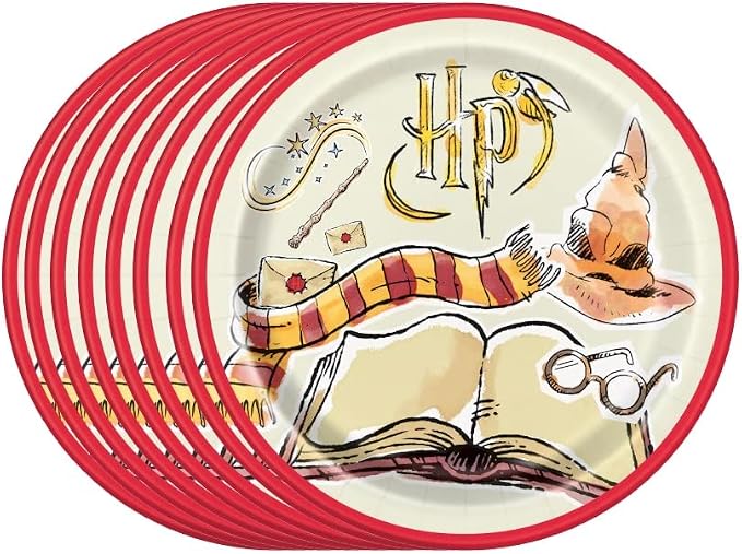 Harry Potter Party Supplies Bundle Pack includes 24 Lunch Paper Plates and 1 Dinosaur Sticker Sheet