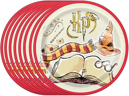 Harry Potter Party Supplies Bundle Pack includes 24 Lunch Paper Plates and 1 Dinosaur Sticker Sheet