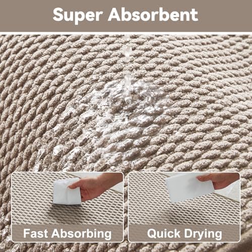 Triohero Bathroom Runner Rugs, Long Bath Mat Runner Washable Thin Quick Dry Low Pile Bathroom Runner Rugs Non Slip, Beige 24"x70"