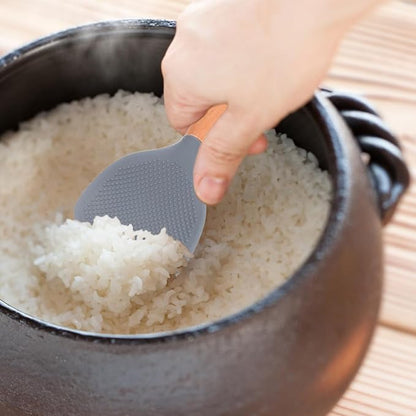 MAGICLULU Silicone Wooden Rice Paddle Kitchen Utensils Cooking Ladle Handle (Grey)