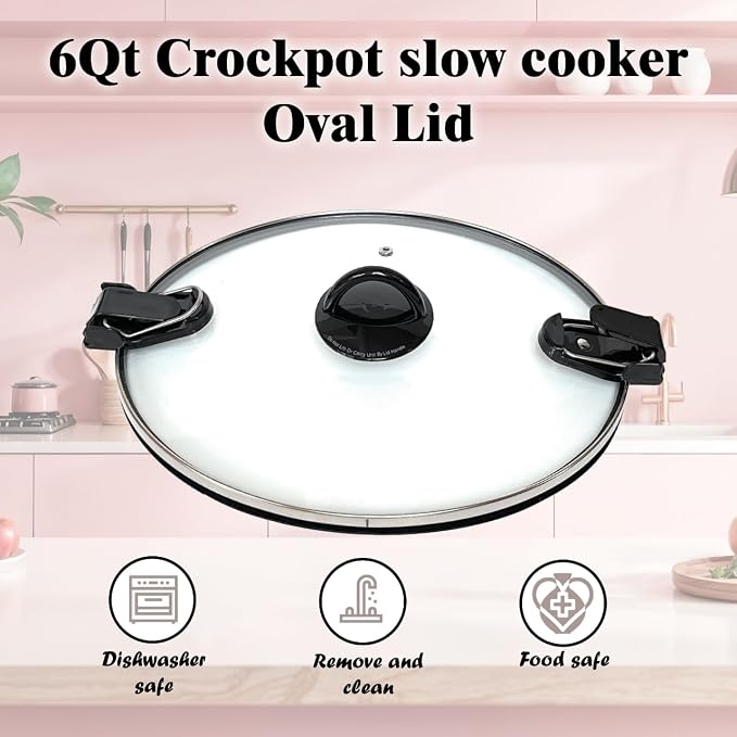 6QT Oval Glass Lid Replacement For CrockPot Slow Cooker Models SCCPVL600-S-BR CPSCV060LLBP CPSCVC60LL-S
