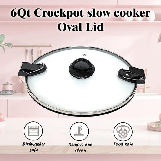6QT Oval Glass Lid Replacement For CrockPot Slow Cooker Models SCCPVL600-S-BR CPSCV060LLBP CPSCVC60LL-S