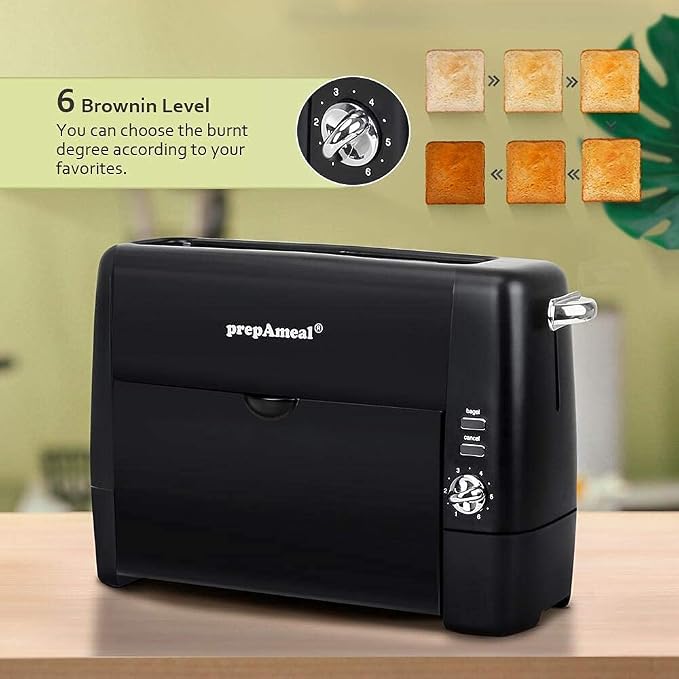 Long Slot Toaster 2 Slice Toaster with 6 Shade Settings, Bagel/Cancel, Extra Wide Slots, Removable Crumb Tray, for Bagels, Waffles, Breads, Puff Pastry, Snacks (2-Slice, Black)