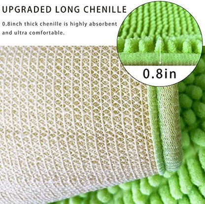 Chenille Bath Mat Microfiber Floor Mat Baby Bath Mat for Kids Washable Bathroom Dry Fast Water Absorbent Shower Mat Area Rugs (15.3" x 23.2", Green)