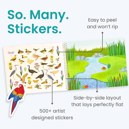 Cupkin Bird Sticker Book Activity for Kids, Toddler Airplane Travel Essentials, 500+ Parrot Stickers + 12 Scenes + 12 Coloring Book Pages, Bird Lover Kids Gift, Kid Crafts for Ages 2–8 Years