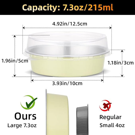 Beasea Disposable Tart Pans with Lids, 120 Pack 7.3oz Mini Pie Tins Creme Brulee Ramekins Aluminum Foil Pie Tart Cake Baking Pans Tins Cheesecake Containers for Birthday Party - Sage Green