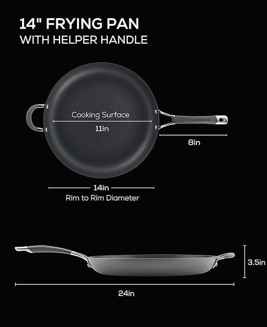 Circulon - 83906 Circulon Radiance Hard Anodized Nonstick Frying Pan / Fry Pan / Hard Anodized Skillet with Helper Handle - 14 Inch Large Skillet, Gray