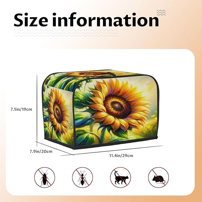 Toaster Cover 2 Slice Wide Slot Sunflower Floral FlowerBread Toaster Oven Dustproof Cover Small Appliance Kitchen Covers Dust and Fingerprint Protection for Women Gift 2 Slice