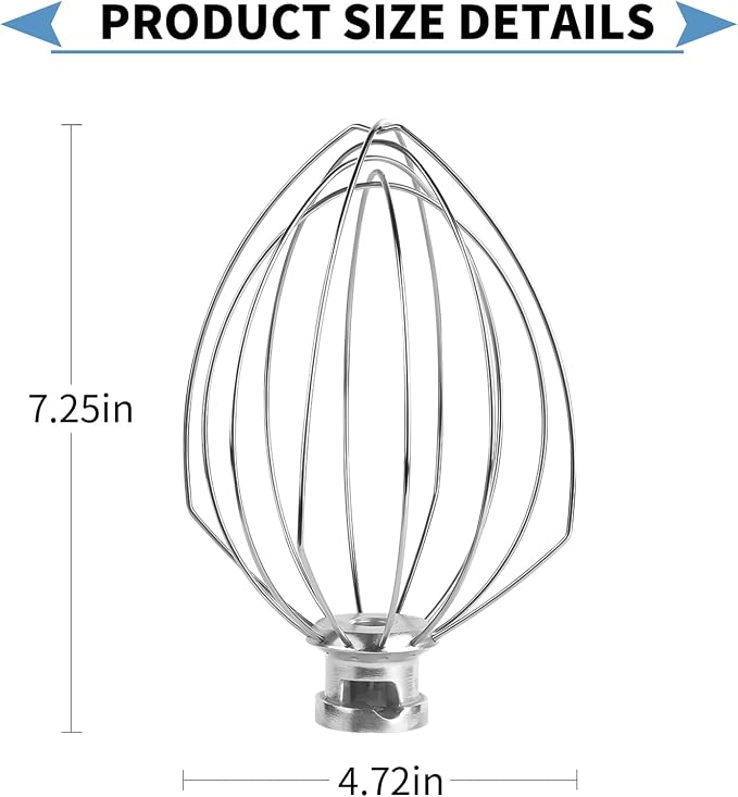 6 Wire Whisk Attachments Compatible with KitchenAid 5Plus-6Quart Mixer, Bowl Lift Stand Mixer Accessories, 6-Quart Stainless Steel Whisk, Egg Cream, Cake Mayonnaise, For Multiple Models