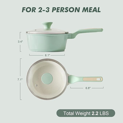 SENSARTE Ceramic Nonstick Saucepan with Lid 2.0 Quarts, Small Cooking Pot with Stay Cool Handle, Induction Compatible Saucepot, Ceramic Coating, Free of Intentionally Added PTFE/PFOA/PFAS, Mint Green