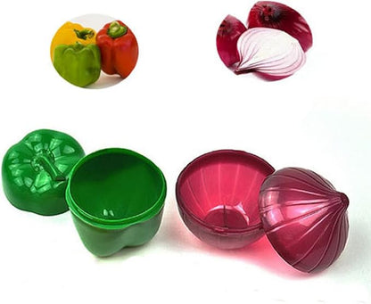 4 PCS Fruit and Vegetable Shaped Food Saver Storage Containers Holder Refrigerator Vegetable Crisper(Onion, tomato, lemon, green pepper)