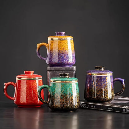 Lacquer Moment Handcrafted One-of-a-Kind Lacquer Cup 360ml (12.2oz) with Removable Infuser Artisan Chinese Lacquerware Luxury Gift for Her Him Mother’s Day Birthday Anniversary (Amber Twilight)