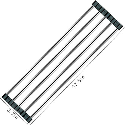 Ahyuan Roll up Dish Drying Rack Over The Sink Kitchen Roll up Sink Drying Rack Portable Dish Drainer Foldable Dish Drying Rack (Black, 17.8''X3.7'')