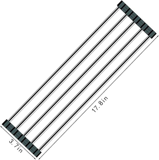 Ahyuan Roll up Dish Drying Rack Over The Sink Kitchen Roll up Sink Drying Rack Portable Dish Drainer Foldable Dish Drying Rack (Black, 17.8''X3.7'')