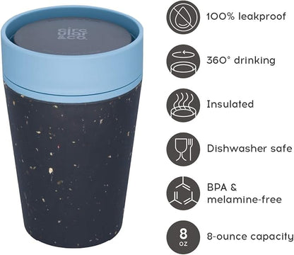 Circular and Co Leakproof Reusable Coffee Cup 8oz/227ml - The World's First Travel Mug Made from Recycled Coffee Cups, 100% Leak-Proof, Sustainable & Insulated. (Black & Faraway Blue)