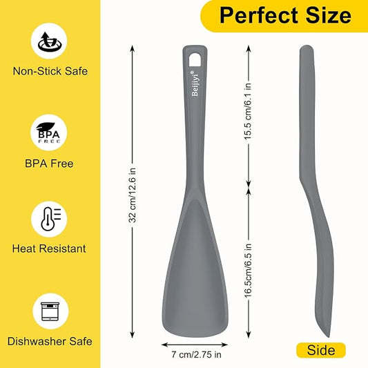 Beijiyi Silicine Cooking Spoons for Nonstick Cookwares, 3 Pack, 12.6 in | Sturdy, BPA-Free, Heat Resistant, One-Piece, Multifunction Spatula Spoon, Great for Cooking, Serving, Scooping, and Stirring