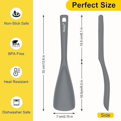 Beijiyi Silicine Cooking Spoons for Nonstick Cookwares, 3 Pack, 12.6 in | Sturdy, BPA-Free, Heat Resistant, One-Piece, Multifunction Spatula Spoon, Great for Cooking, Serving, Scooping, and Stirring