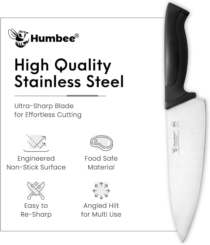 8-Inch Chef Knife, NSF Certified Razor-Sharp High Carbon Stainless Steel Blade – Ergonomic Color Coded Handle, Non-Slip Grip Kitchen Knife, DT-10 Series, Black