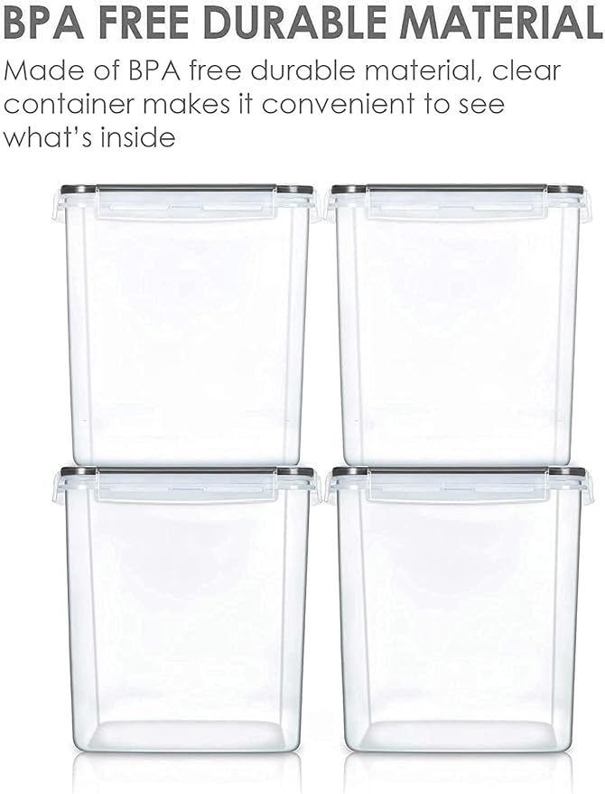 Vtopmart Food Storage Containers 2.5L / 84.5oz, 4 Pieces BPA Free Plastic Airtight Canister for Flour, Sugar, Baking Supplies, with 4 Measuring Cups and 24 Labels, Black